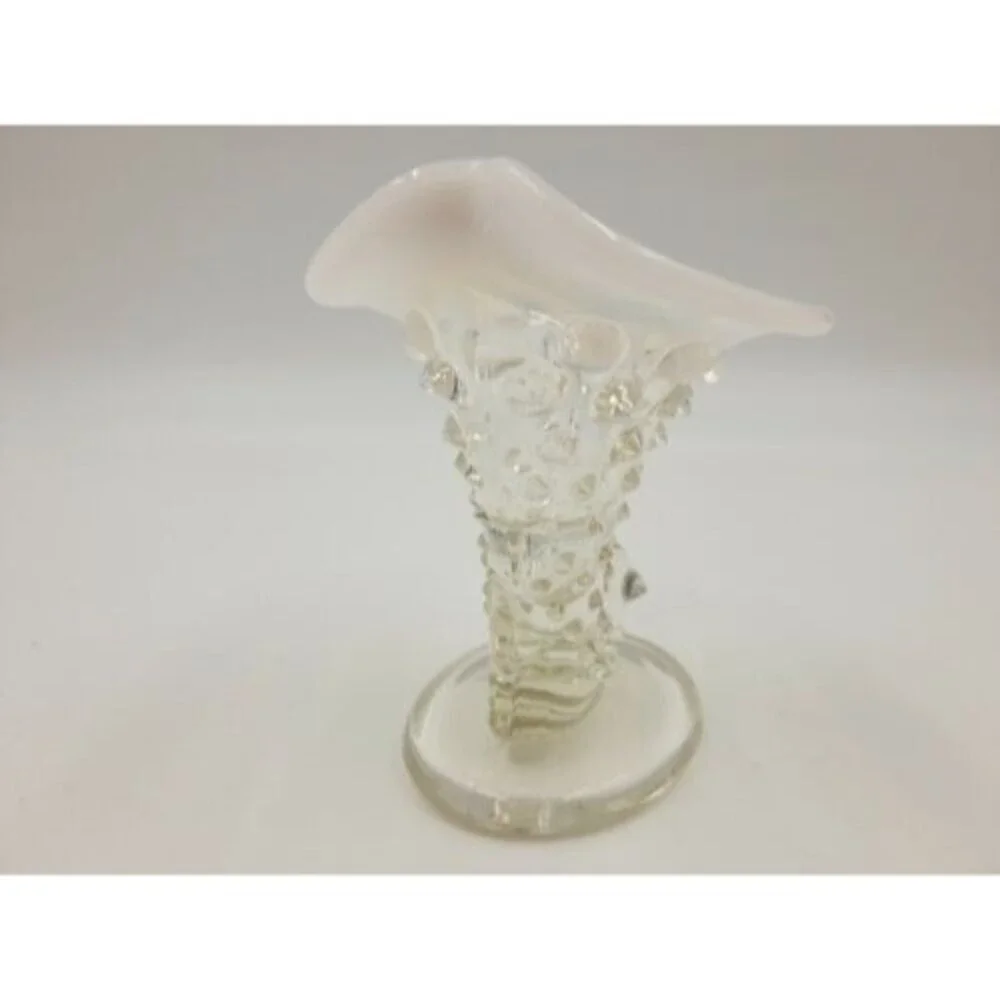 Fenton Cornucopia Hobnail Style White Opalescent Glass Small Horn Vase Art Glass